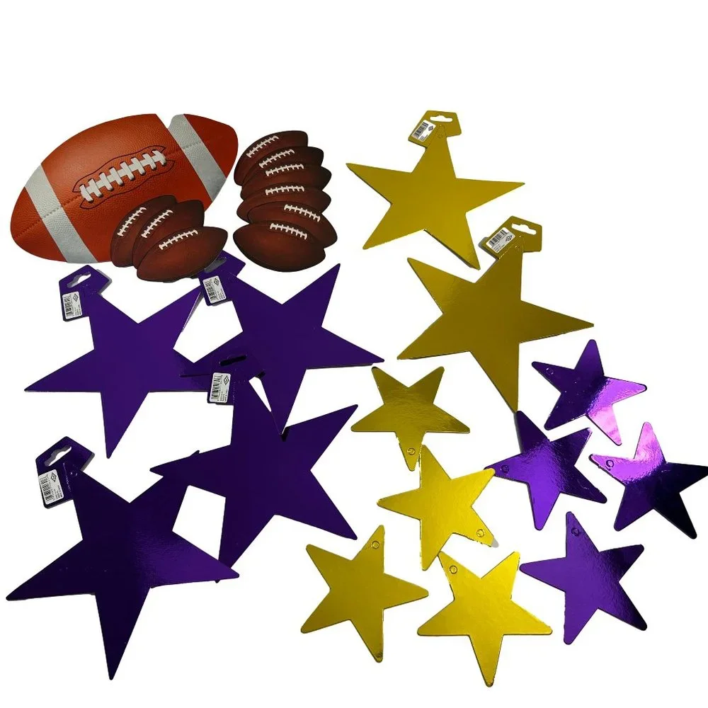 Lot Purple Gold Stars Football Party Paper Decorations Birthday Graduation